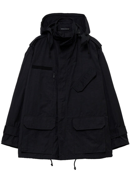 NY SPUN GABARDINE BLACK PACKABLE HOOD BLOUSON