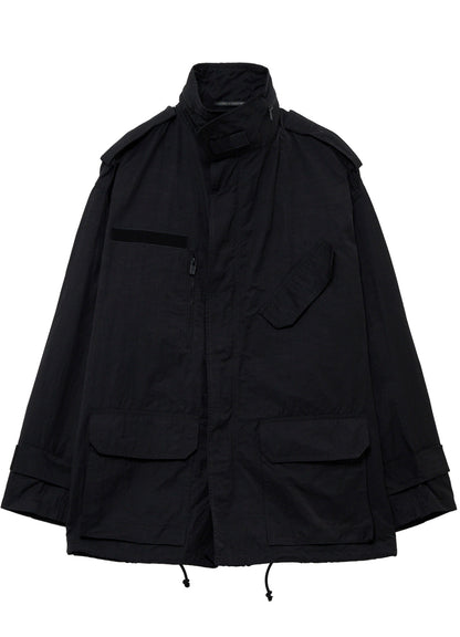 NY SPUN GABARDINE BLACK PACKABLE HOOD BLOUSON