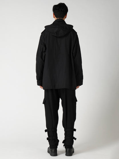 NY SPUN GABARDINE BLACK PACKABLE HOOD BLOUSON