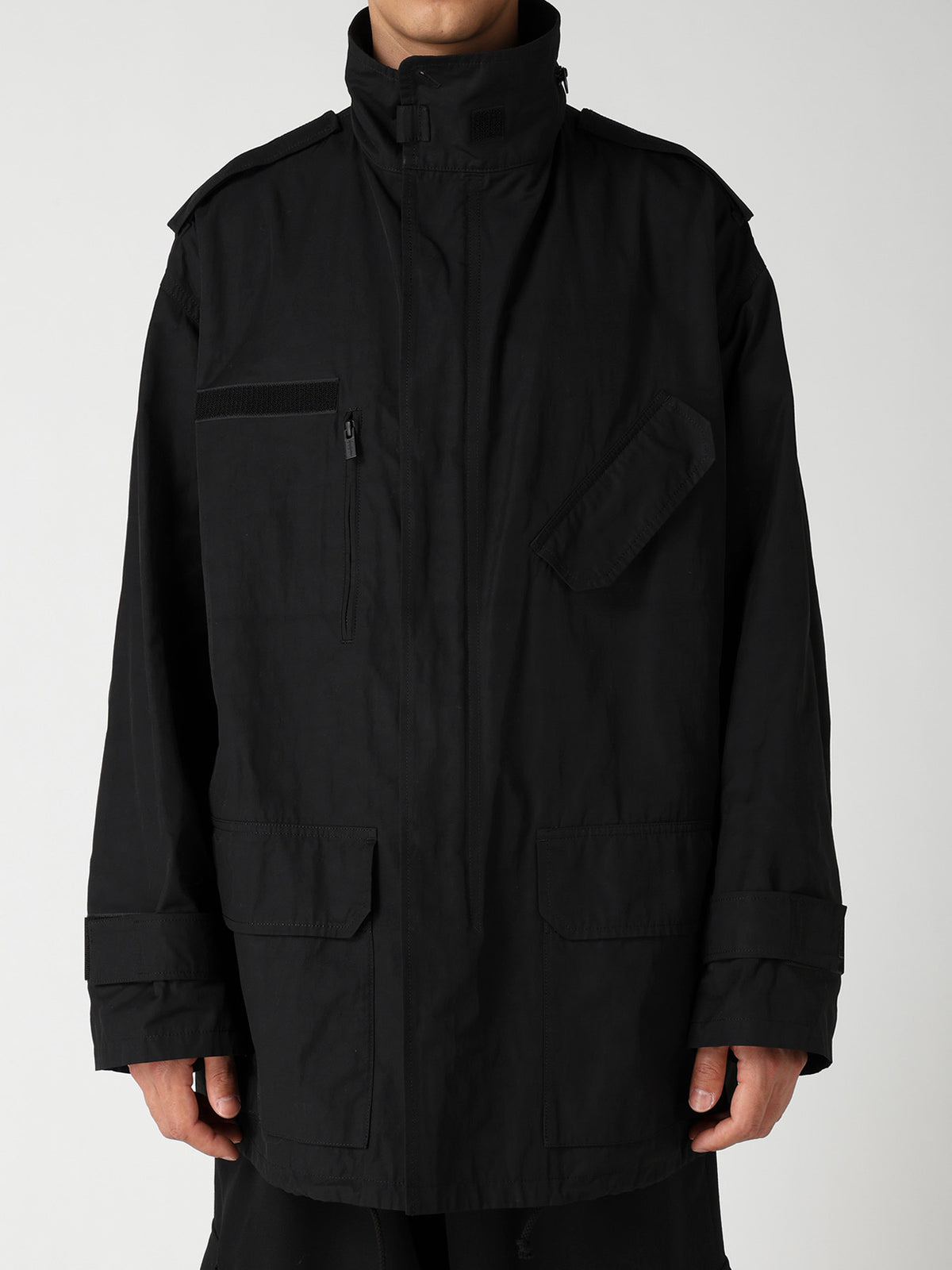 NY SPUN GABARDINE BLACK PACKABLE HOOD BLOUSON