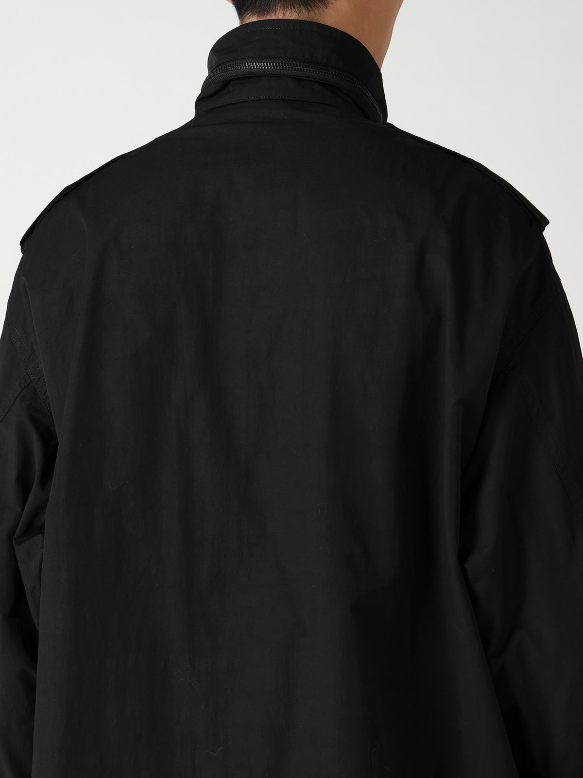 NY SPUN GABARDINE BLACK PACKABLE HOOD BLOUSON