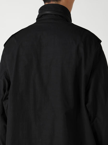 NY SPUN GABARDINE BLACK PACKABLE HOOD BLOUSON