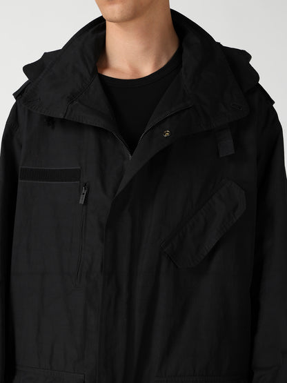 NY SPUN GABARDINE BLACK PACKABLE HOOD BLOUSON