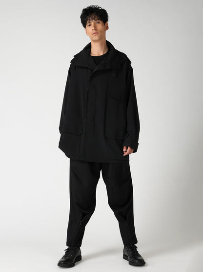 WOOL GABARDINE PACKABLE HOOD BLOUSON