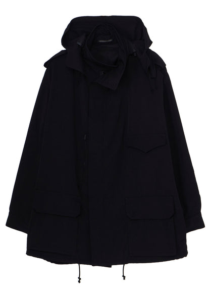 WOOL GABARDINE PACKABLE HOOD BLOUSON