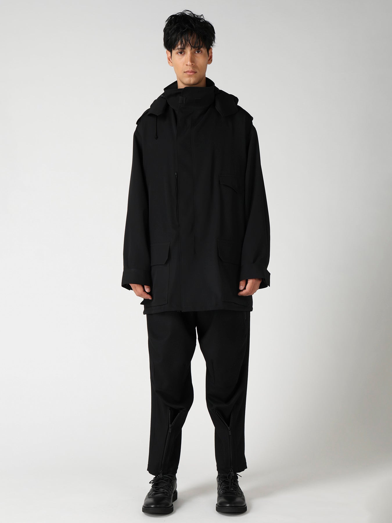 WOOL GABARDINE PACKABLE HOOD BLOUSON