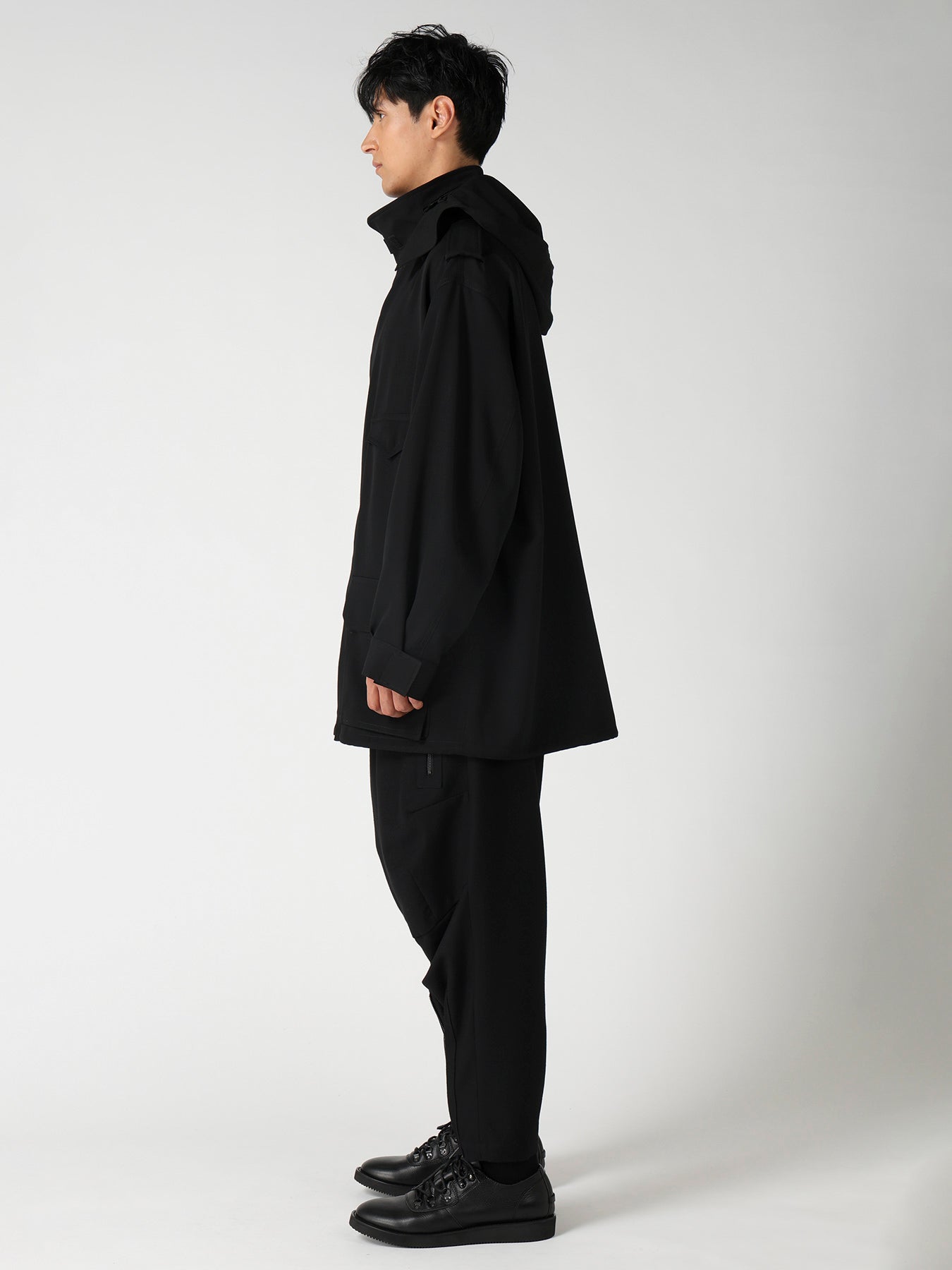 WOOL GABARDINE PACKABLE HOOD BLOUSON