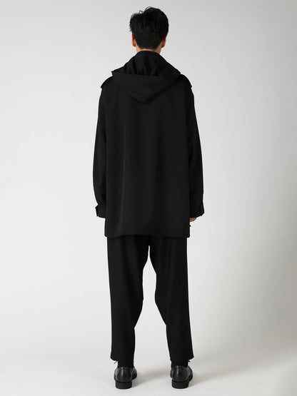 WOOL GABARDINE PACKABLE HOOD BLOUSON