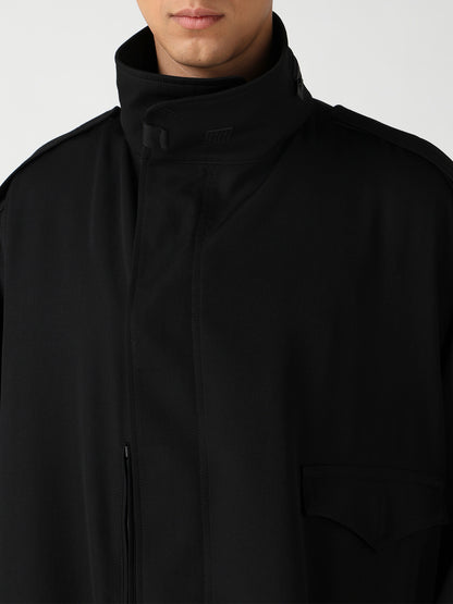 WOOL GABARDINE PACKABLE HOOD BLOUSON