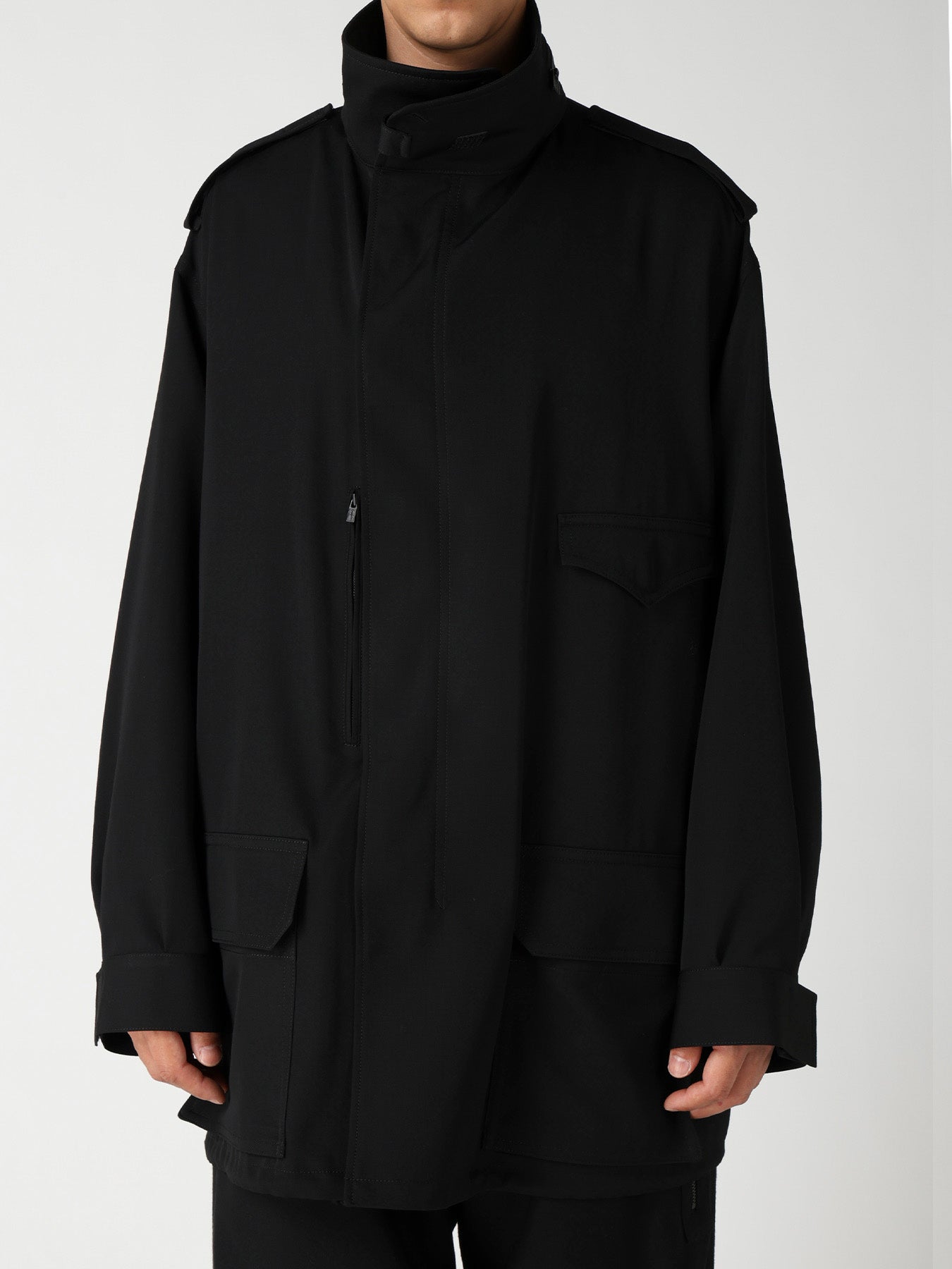 WOOL GABARDINE PACKABLE HOOD BLOUSON
