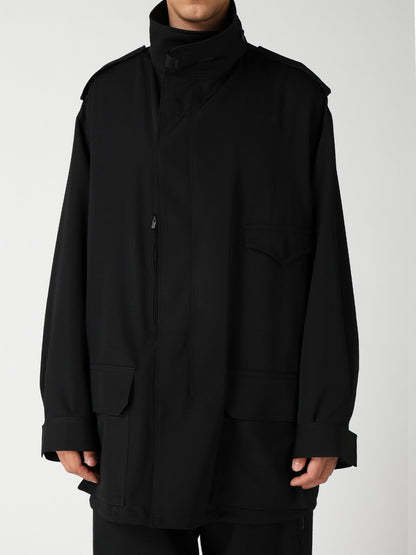 WOOL GABARDINE PACKABLE HOOD BLOUSON