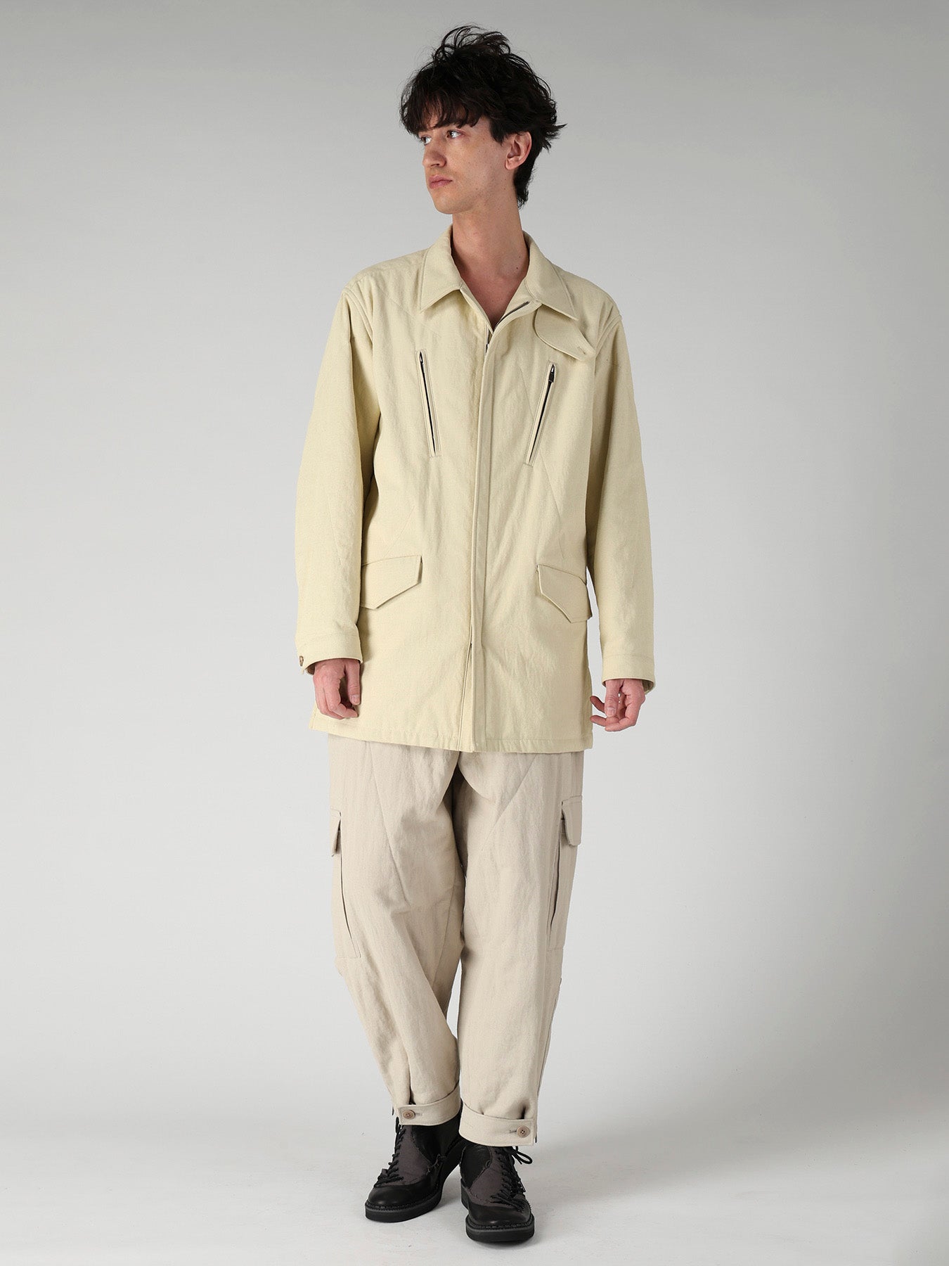 COTTON HEMP BACK SATIN PADDED ZIP BLOUSON