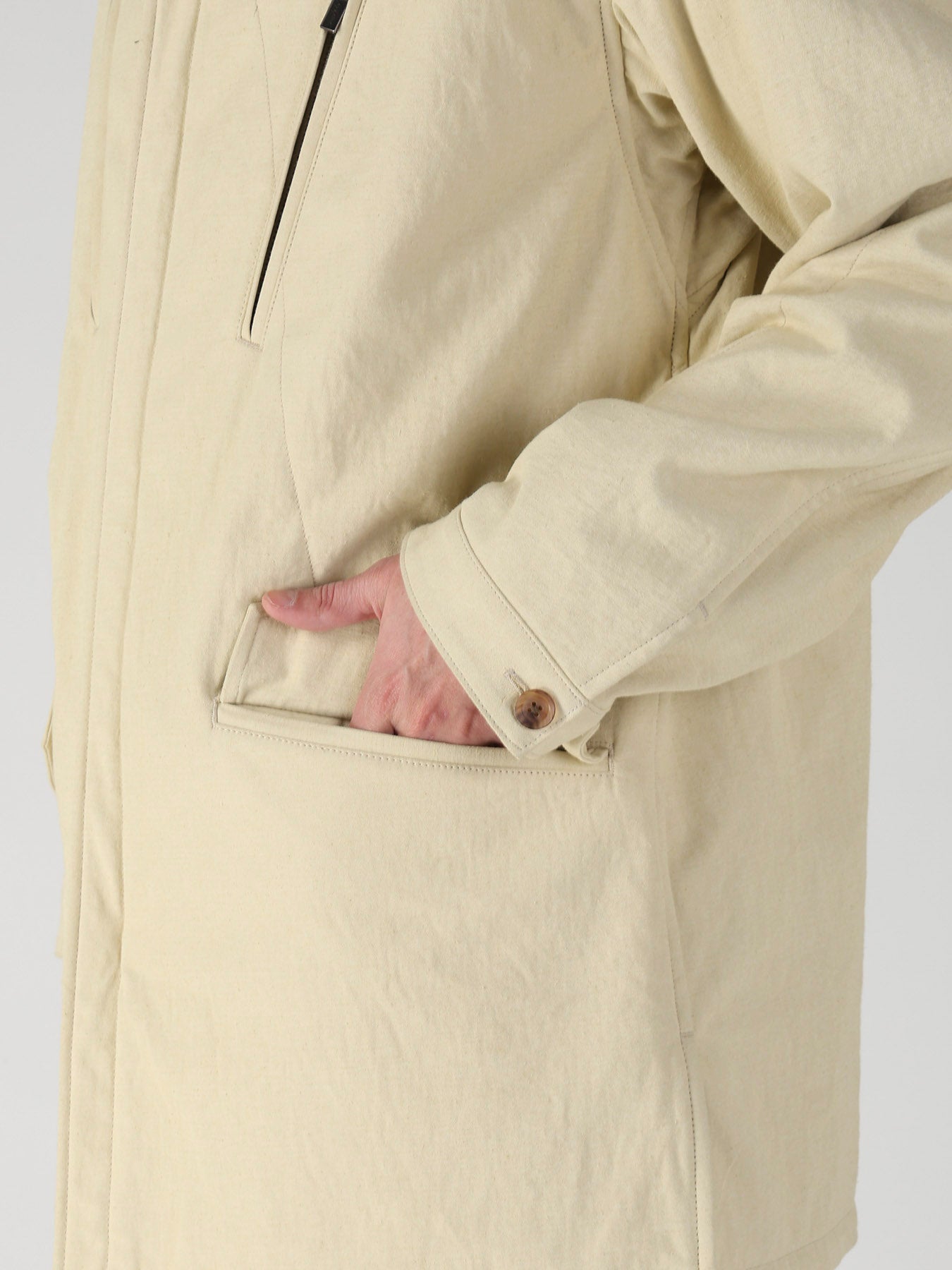 COTTON HEMP BACK SATIN PADDED ZIP BLOUSON