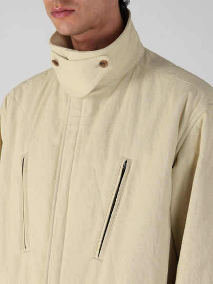 COTTON HEMP BACK SATIN PADDED ZIP BLOUSON