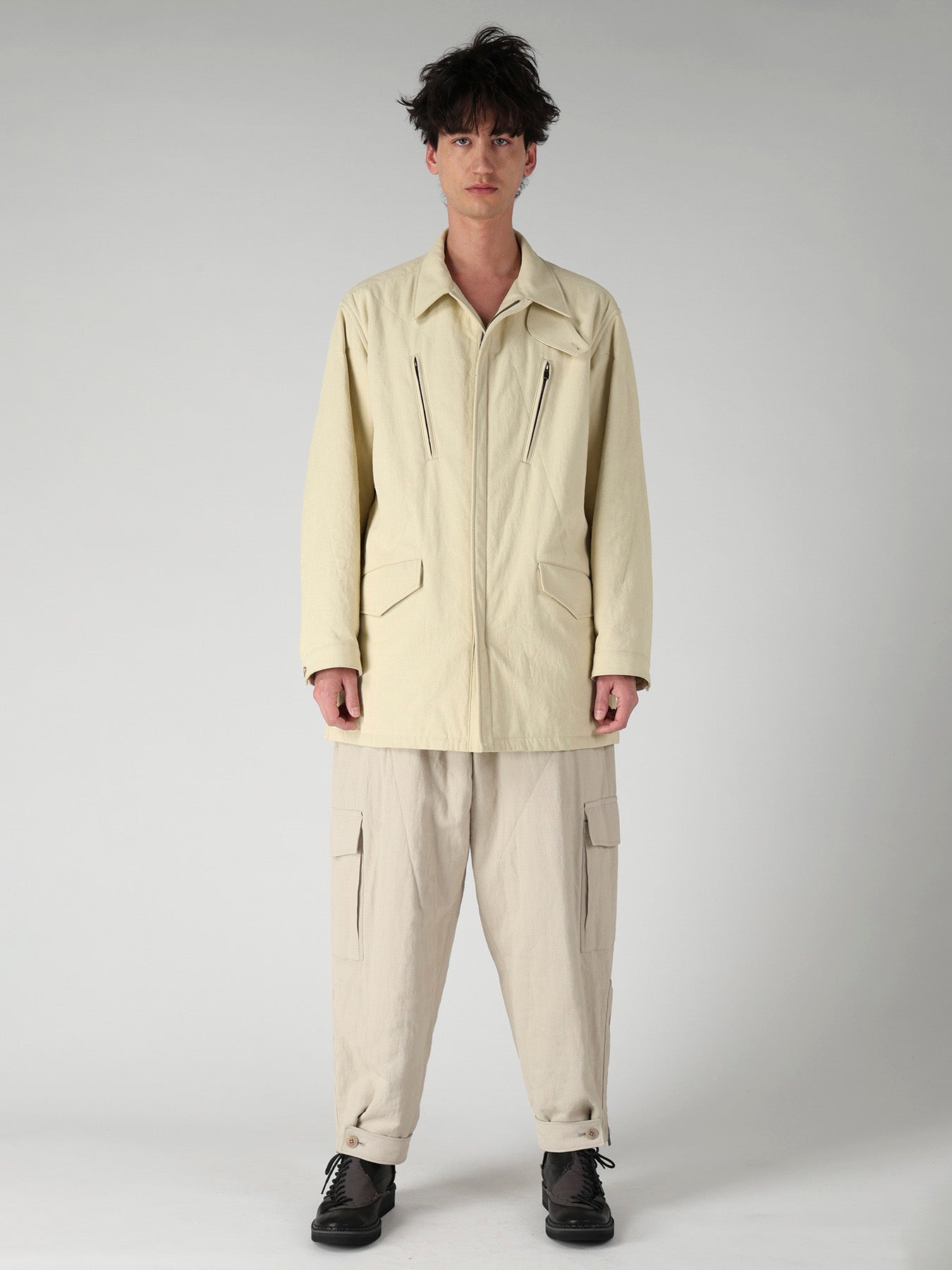 COTTON HEMP BACK SATIN PADDED ZIP BLOUSON
