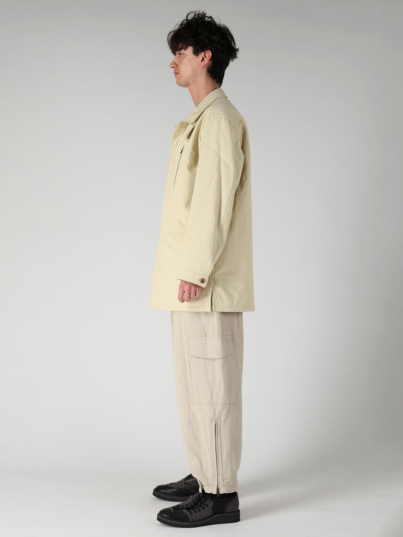 COTTON HEMP BACK SATIN PADDED ZIP BLOUSON