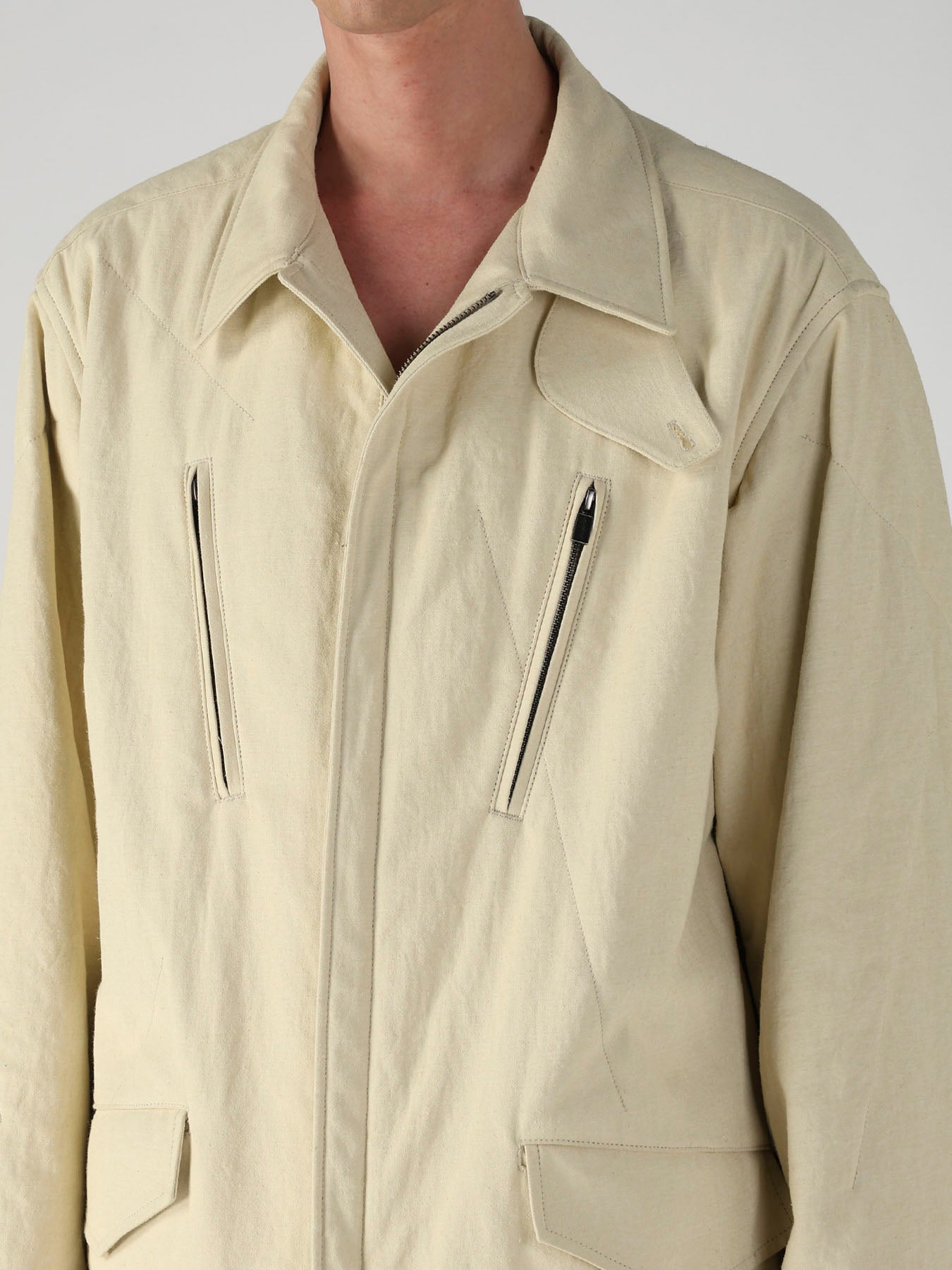 COTTON HEMP BACK SATIN PADDED ZIP BLOUSON