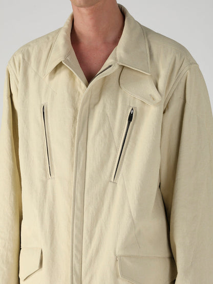 COTTON HEMP BACK SATIN PADDED ZIP BLOUSON