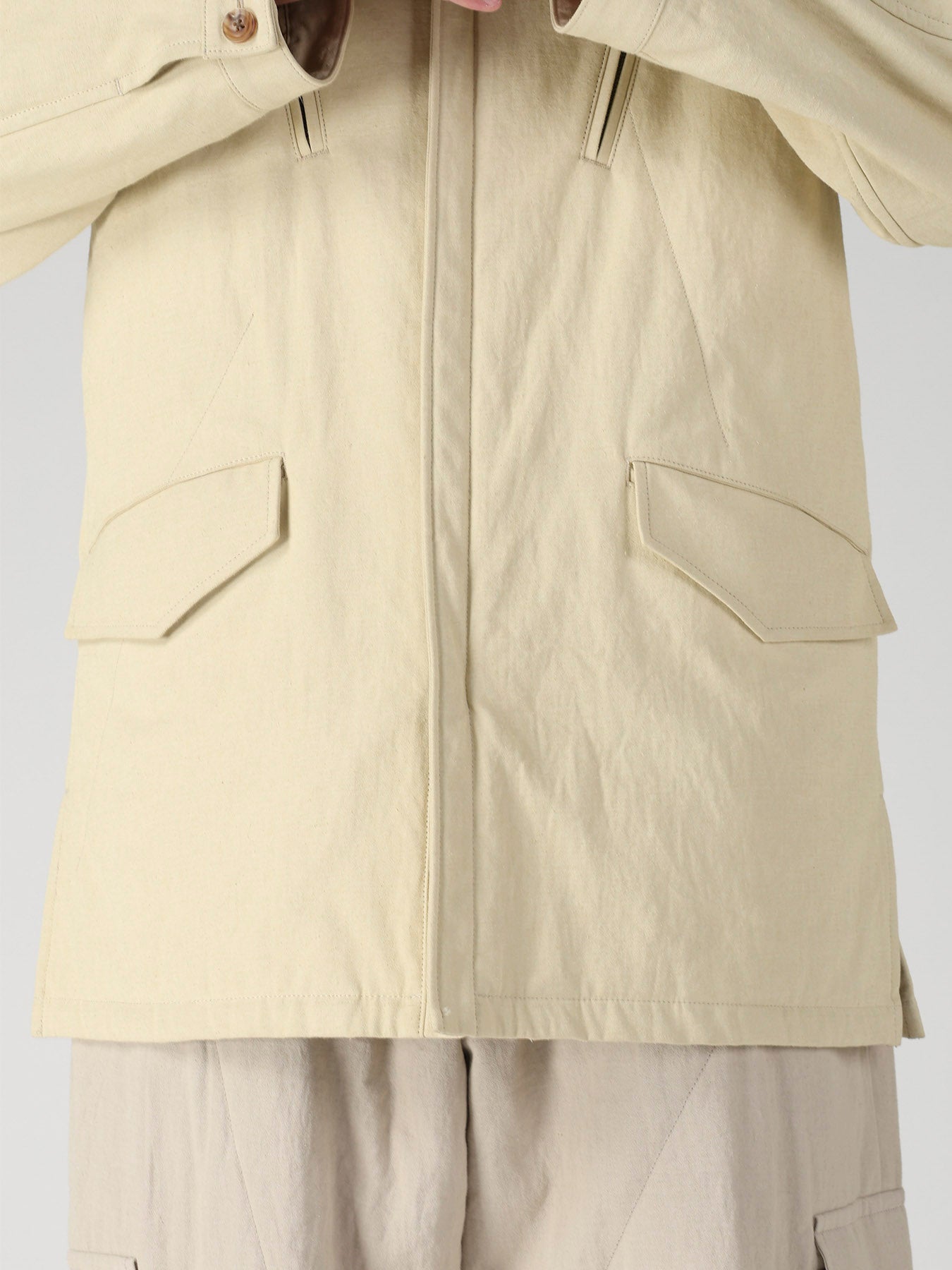 COTTON HEMP BACK SATIN PADDED ZIP BLOUSON