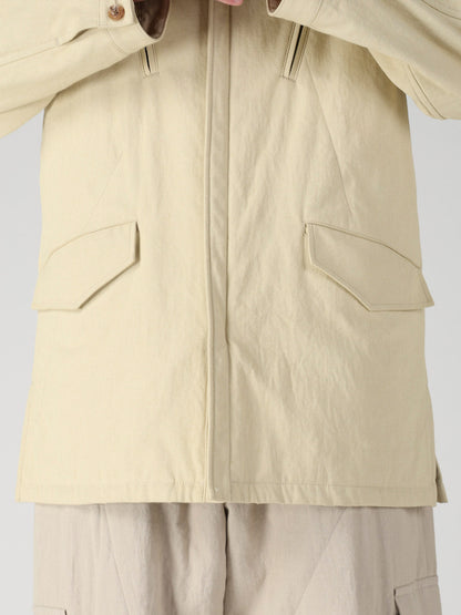 COTTON HEMP BACK SATIN PADDED ZIP BLOUSON