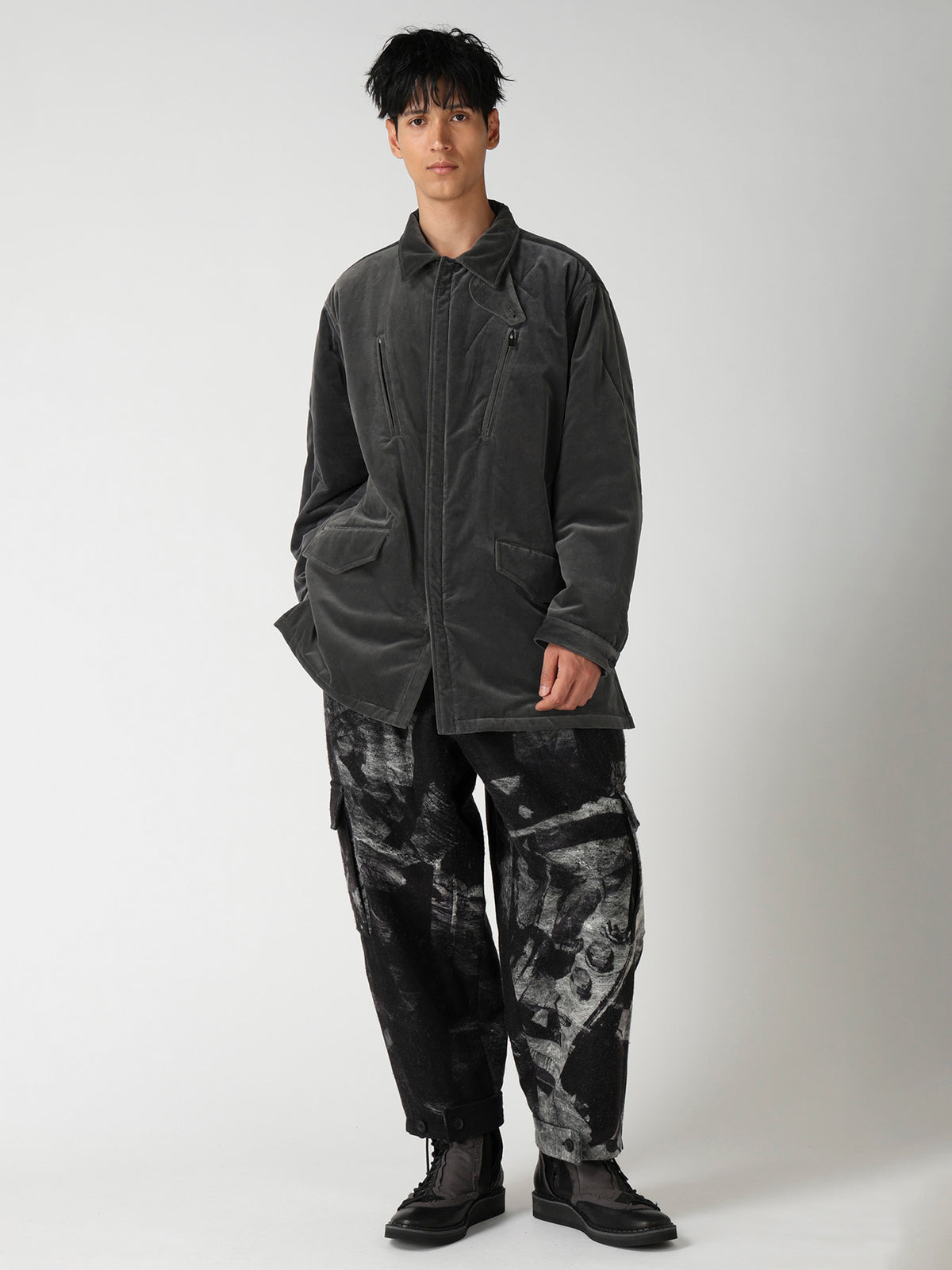 GREY VELVET PADDED BLOUSON