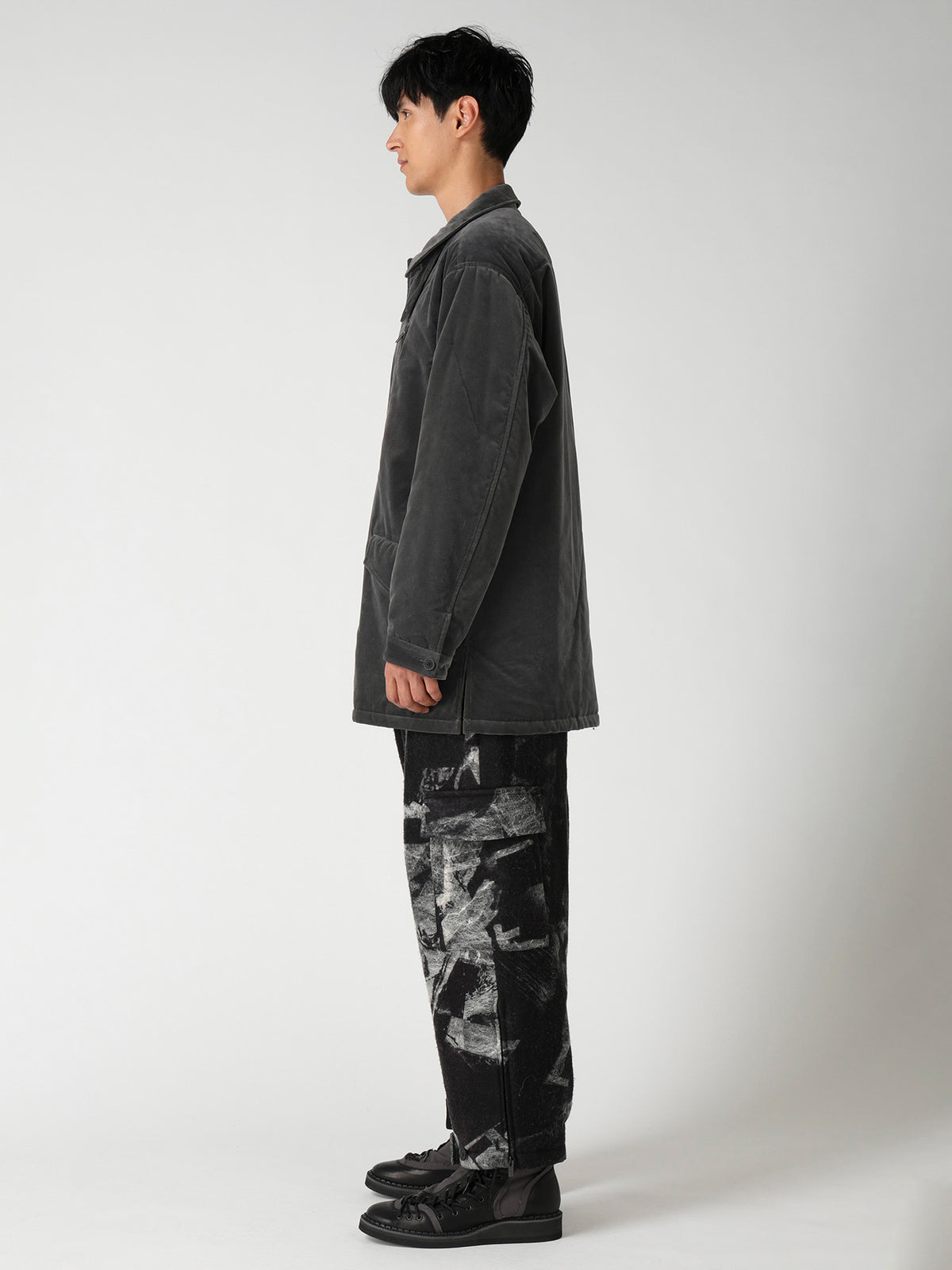 GREY VELVET PADDED BLOUSON