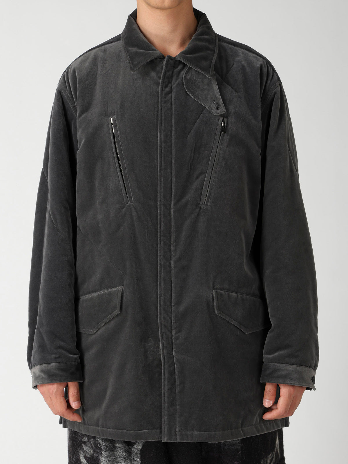 GREY VELVET PADDED BLOUSON