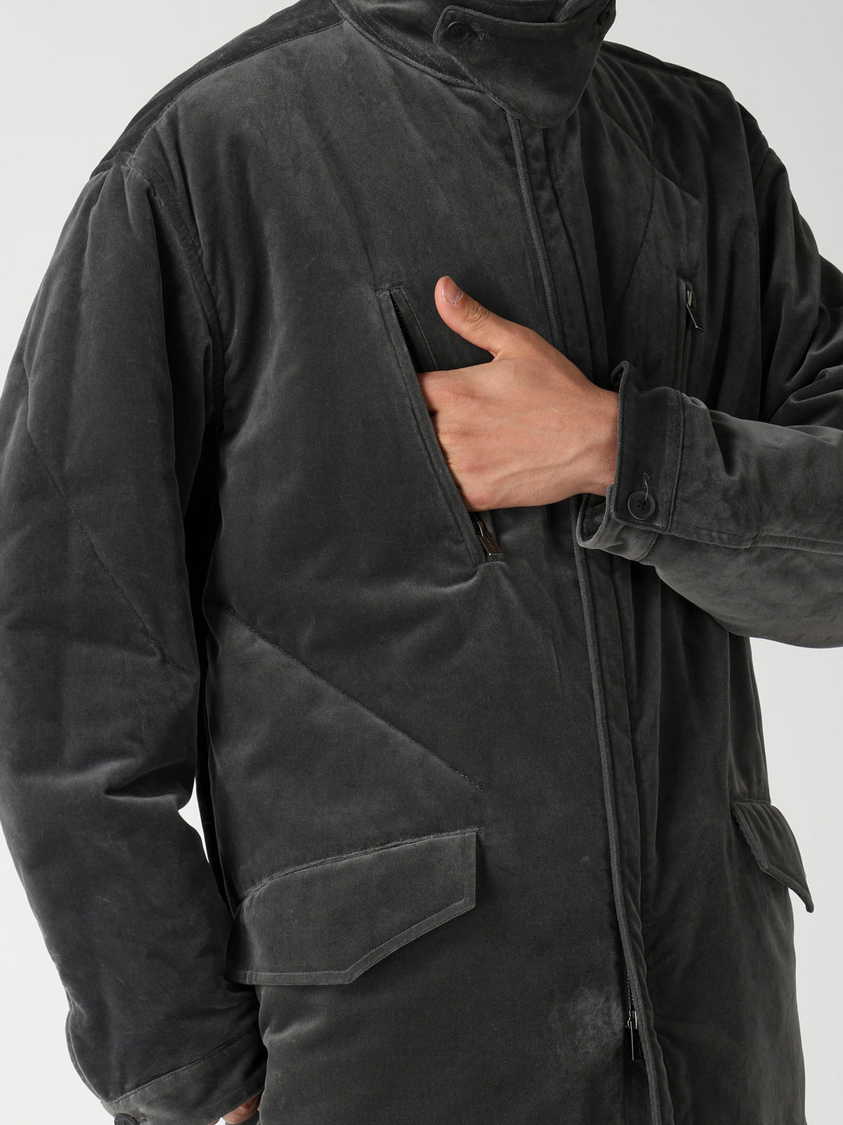 GREY VELVET PADDED BLOUSON