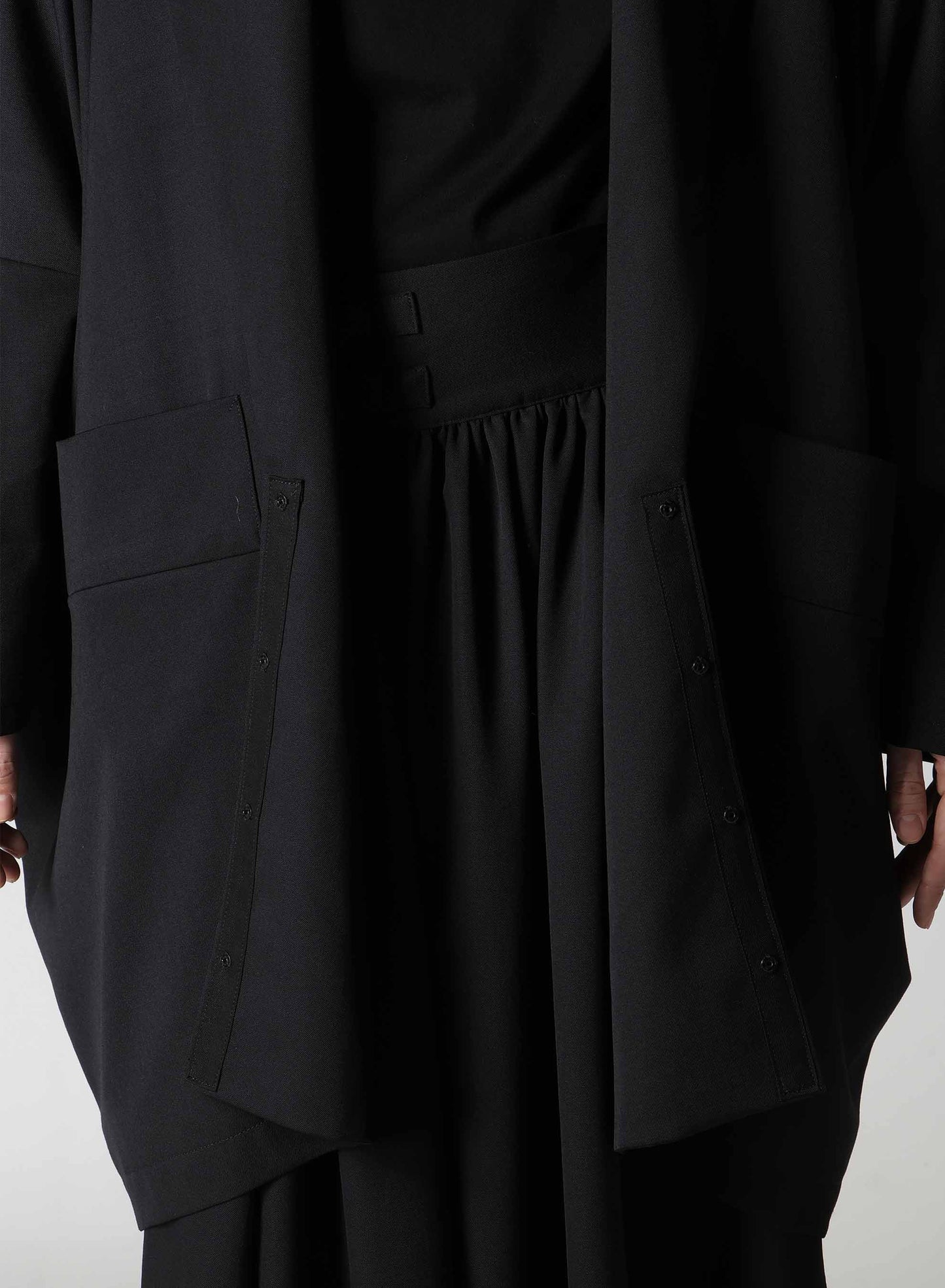 WOOL GABARDINE ELBOW PATCH LONG JACKET