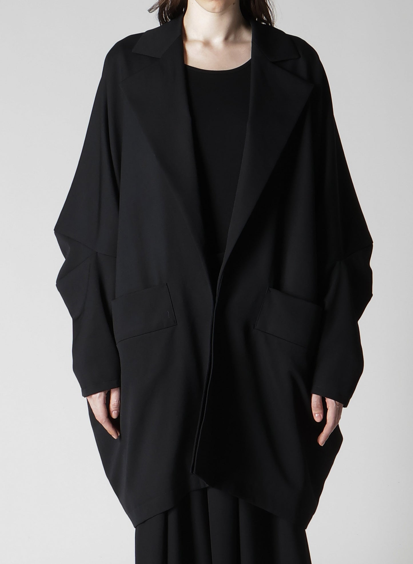 WOOL GABARDINE ELBOW PATCH LONG JACKET
