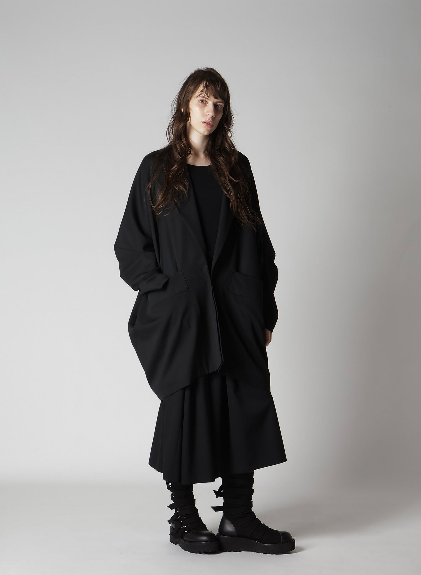 WOOL GABARDINE ELBOW PATCH LONG JACKET