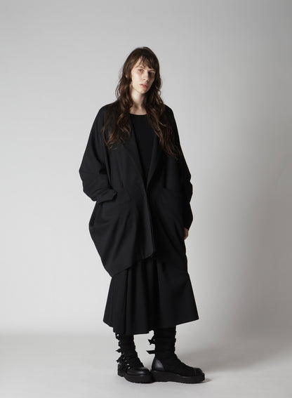 WOOL GABARDINE ELBOW PATCH LONG JACKET