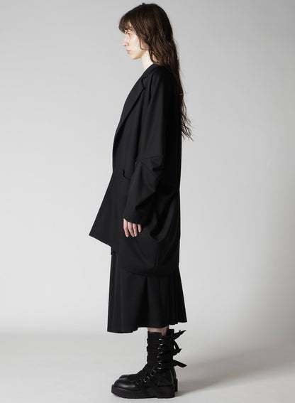 WOOL GABARDINE ELBOW PATCH LONG JACKET