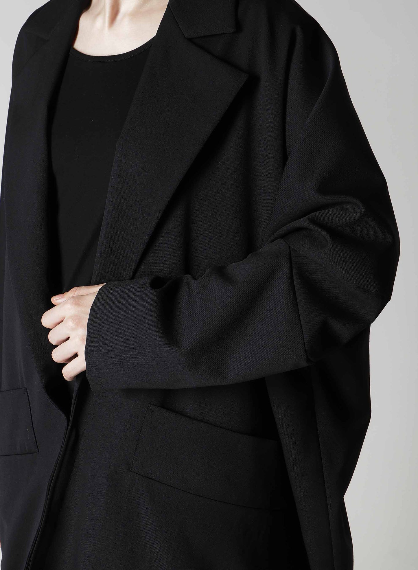 WOOL GABARDINE ELBOW PATCH LONG JACKET