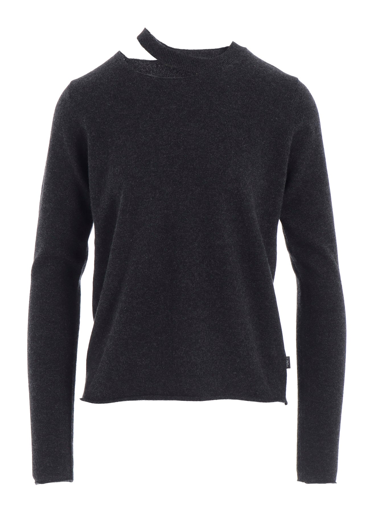 CASHMERE SINGLE JERSEY ROUND NECK SLIT KNIT