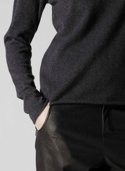 CASHMERE SINGLE JERSEY ROUND NECK SLIT KNIT