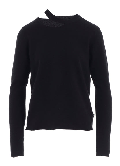 CASHMERE SINGLE JERSEY ROUND NECK SLIT KNIT