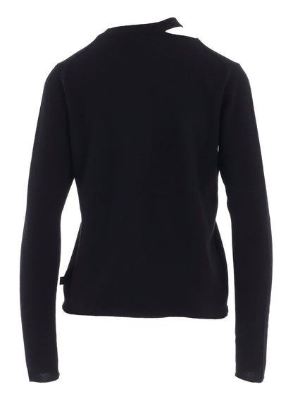 CASHMERE SINGLE JERSEY ROUND NECK SLIT KNIT