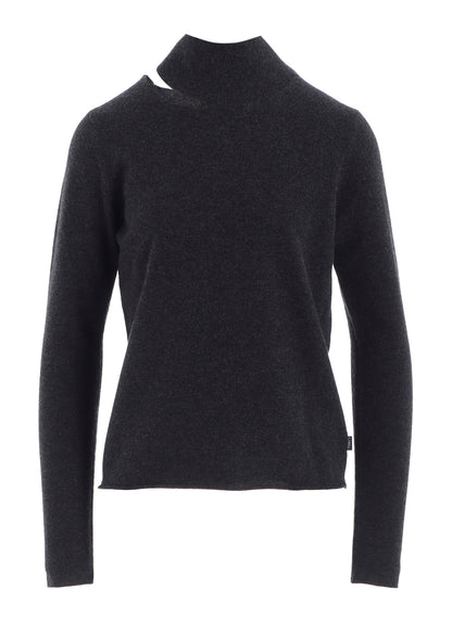 CASHMERE SINGLE JERSEY HIGH NECK SLIT KNIT