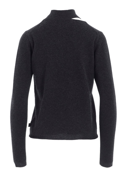 CASHMERE SINGLE JERSEY HIGH NECK SLIT KNIT