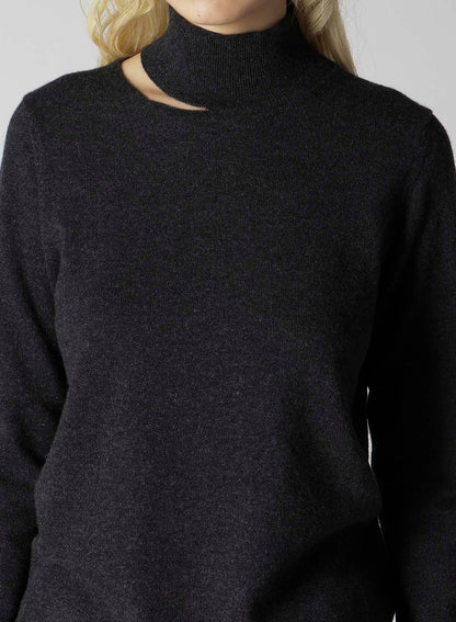 CASHMERE SINGLE JERSEY HIGH NECK SLIT KNIT