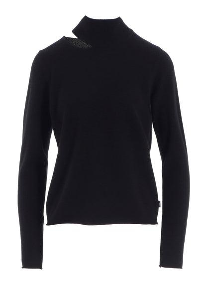 CASHMERE SINGLE JERSEY HIGH NECK SLIT KNIT