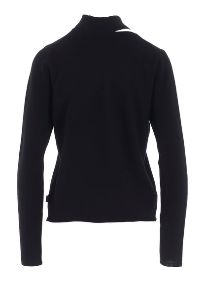 CASHMERE SINGLE JERSEY HIGH NECK SLIT KNIT