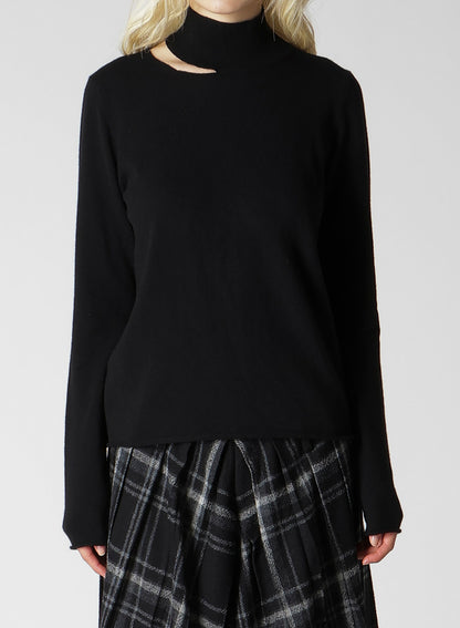 CASHMERE SINGLE JERSEY HIGH NECK SLIT KNIT