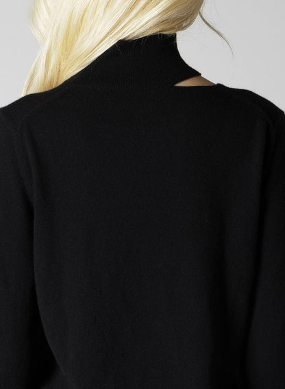 CASHMERE SINGLE JERSEY HIGH NECK SLIT KNIT