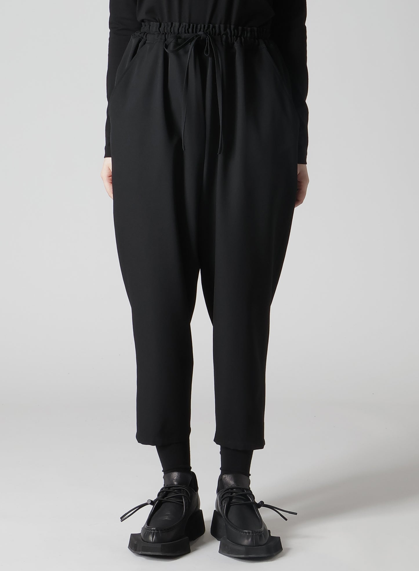 WOOL GABARDINE ELASTIC WAIST PANTS