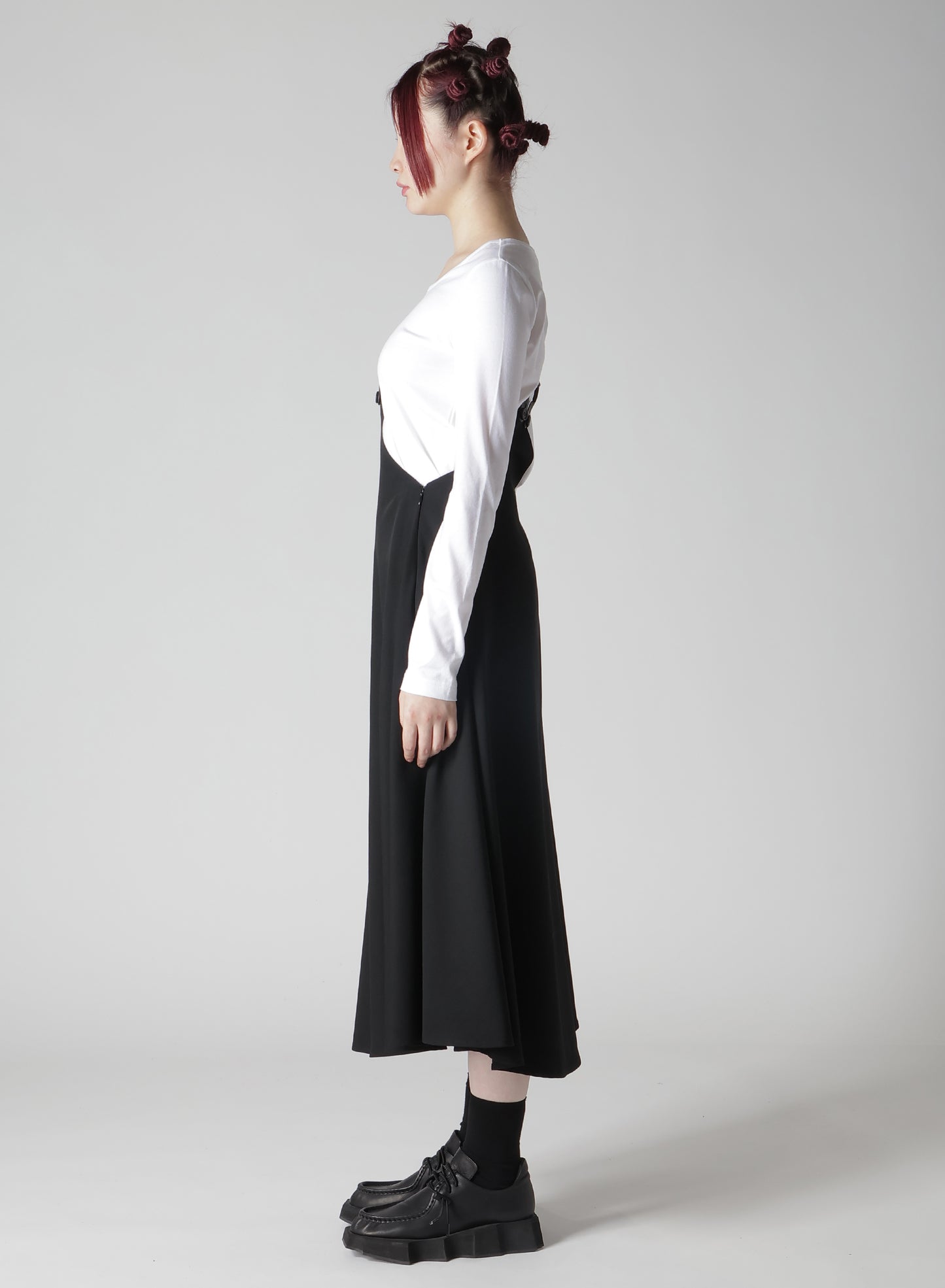 WOOL GABARDINE SHOULDER STRAP SKIRT