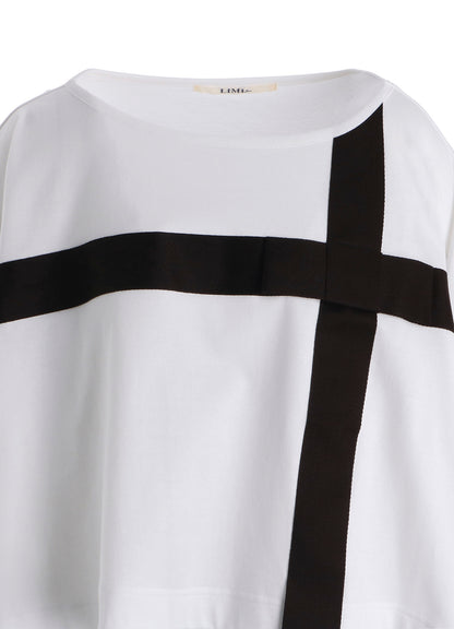 RIBBON TAPE DETAIL LONG-SLEEVE LONG T-SHIRT