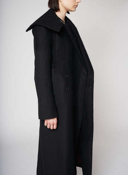 Needle Stripe Double Front Long Coat