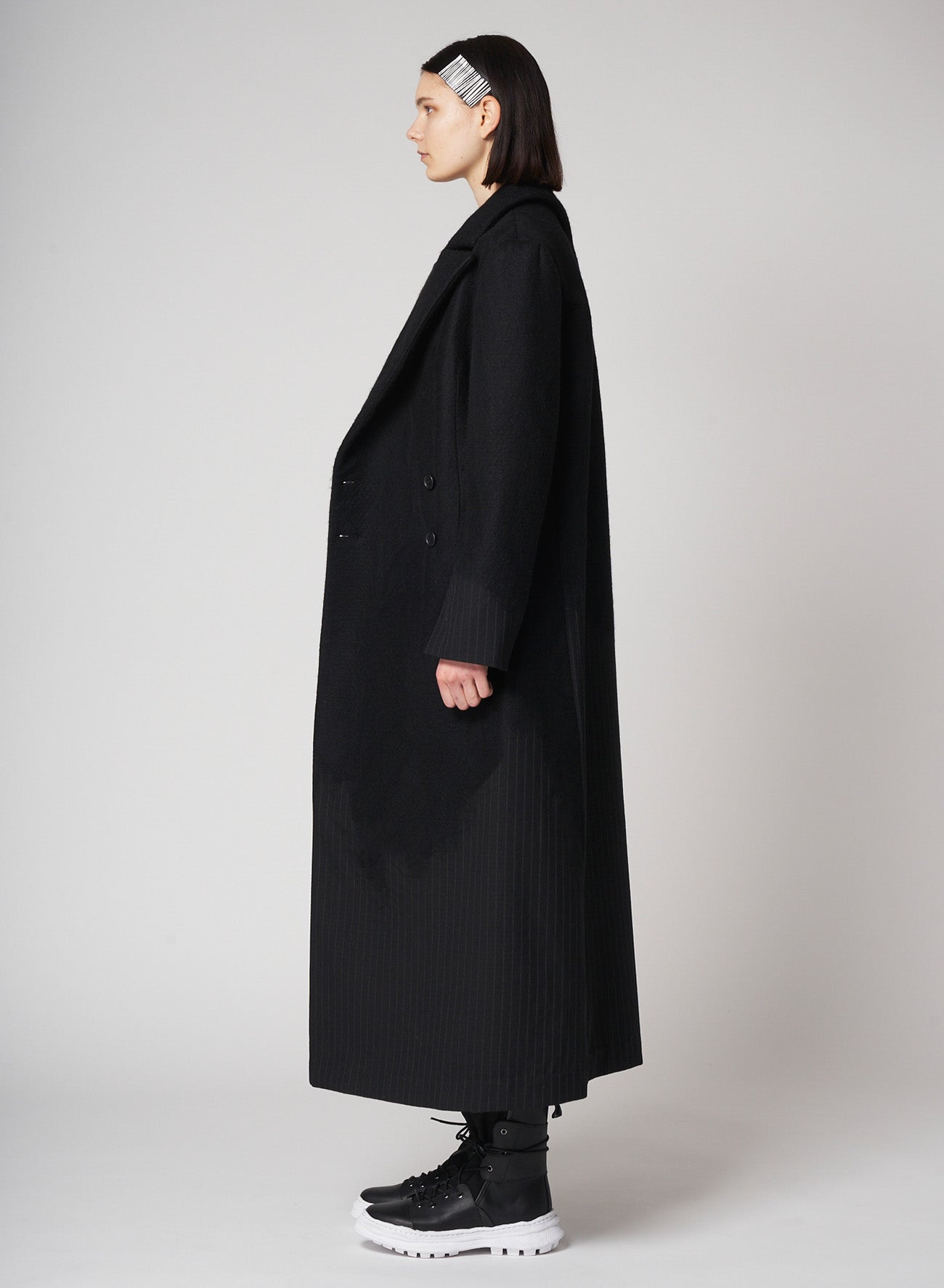 Needle Stripe Double Front Long Coat